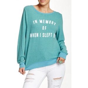 WILDFOX Baggy Beach Jumper Sweatshirt Green In Memory of When I Slept In XS
